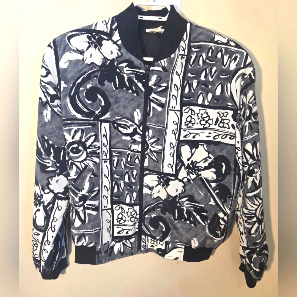 Alia Black and White Floral Women's Jacket Size Small